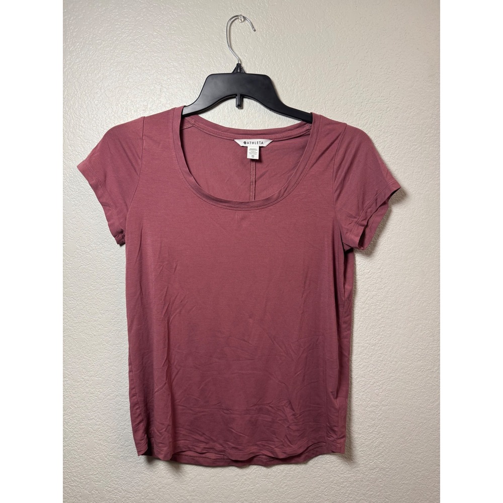 Athleta Womens Short Sleeve Scoop Neck Tee Mauve Pink Yoga Top XS